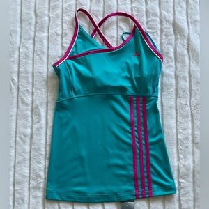 Adidas Light Support Y2K Turquoise Tank with Barbie Pink Stripes